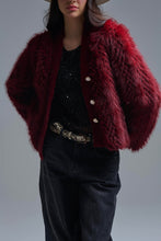 Load image into Gallery viewer, Cropped Jacket in burgundy in fine fur