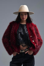 Load image into Gallery viewer, Cropped Jacket in burgundy in fine fur