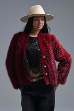 Load image into Gallery viewer, Cropped Jacket in burgundy in fine fur
