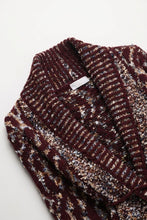 Load image into Gallery viewer, Burgundy Chunky Knit Jacquard Belted Shawl Cardigan