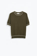 Load image into Gallery viewer, Olive Fine Knit Contrast Trim Crew Neck Short Sleeve sweater