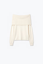 Load image into Gallery viewer, Cream Ribbed Knit Off Shoulder Foldover Sweater