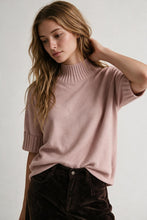 Load image into Gallery viewer, Pink chunky Knit Ribbed High Collar Relaxed Fit Sweater with elbow-length sleeve