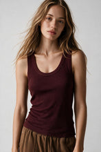 Load image into Gallery viewer, Burgundy Fine-Rib Knit Scoop Neck Sleeveless sweater with Wide Straps