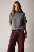 Load image into Gallery viewer, Grey chunky Ribbed knit Mock neck Sweater with elbow-length sleeve