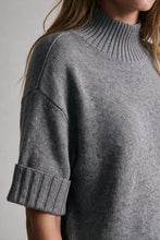 Load image into Gallery viewer, Grey chunky Ribbed knit Mock neck Sweater with elbow-length sleeve