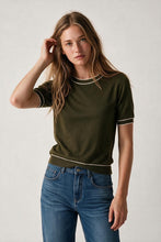 Load image into Gallery viewer, Olive Fine Knit Contrast Trim Crew Neck Short Sleeve sweater