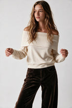 Load image into Gallery viewer, Cream Ribbed Knit Off Shoulder Foldover Sweater