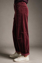 Load image into Gallery viewer, Corduroy High Rise wide Barrell leg Pants in burgundy
