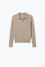 Load image into Gallery viewer, Fango Merino Wool Blend Cable Knit Open Polo Collar Ribbed Trim Sweater