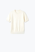 Load image into Gallery viewer, Cream Merino Wool Blend Fine Knit Ribbed Short Sleeve sweater