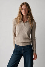 Load image into Gallery viewer, Fango Merino Wool Blend Cable Knit Open Polo Collar Ribbed Trim Sweater