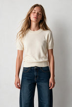 Load image into Gallery viewer, Cream Merino Wool Blend Fine Knit Ribbed Short Sleeve sweater