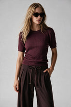 Load image into Gallery viewer, purple Cable Knit Ribbed Crew Neck Short Sleeve Sweater