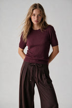 Load image into Gallery viewer, purple Cable Knit Ribbed Crew Neck Short Sleeve Sweater