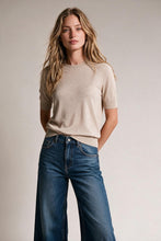Load image into Gallery viewer, Fango Merino Wool Blend Fine Knit Ribbed Crew Neck Short Sleeve Sweater