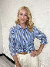 Load image into Gallery viewer, Blue Stripe Oxford Top