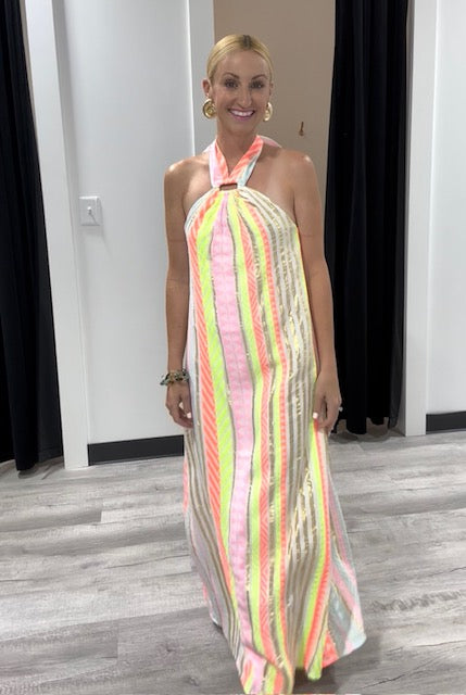 Pink Neon Maxi Dress Large
