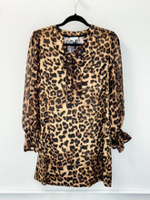 Load image into Gallery viewer, Leopard print long sleeve dress with bow tie.