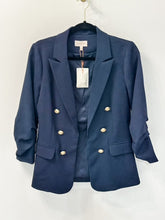 Load image into Gallery viewer, Navy blue blazer with gold buttons.