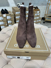 Load image into Gallery viewer, Brown suede ankle booties, side zip.