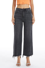 Load image into Gallery viewer, Black wide leg jeans with raw hem.