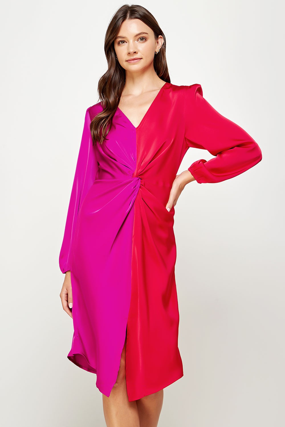 colorblock satin dress The Tangerina | Orange Satin Bow Color-Block Maxi Dress
