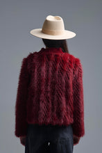 Load image into Gallery viewer, Cropped Jacket in burgundy in fine fur
