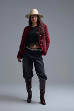 Load image into Gallery viewer, Cropped Jacket in burgundy in fine fur
