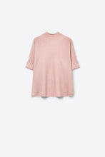 Load image into Gallery viewer, Pink chunky Knit Ribbed High Collar Relaxed Fit Sweater with elbow-length sleeve

