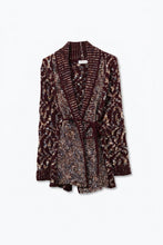 Load image into Gallery viewer, Burgundy Chunky Knit Jacquard Belted Shawl Cardigan
