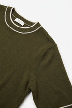 Load image into Gallery viewer, Olive Fine Knit Contrast Trim Crew Neck Short Sleeve sweater
