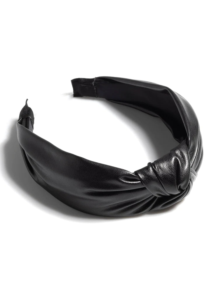 Black Knotted Faux Leather Headband