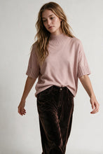 Load image into Gallery viewer, Pink chunky Knit Ribbed High Collar Relaxed Fit Sweater with elbow-length sleeve
