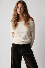 Load image into Gallery viewer, Cream Ribbed Knit Off Shoulder Foldover Sweater
