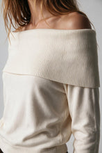 Load image into Gallery viewer, Cream Ribbed Knit Off Shoulder Foldover Sweater
