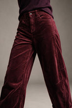 Load image into Gallery viewer, Corduroy High Rise wide Barrell leg Pants in burgundy
