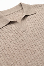 Load image into Gallery viewer, Fango Merino Wool Blend Cable Knit Open Polo Collar Ribbed Trim Sweater
