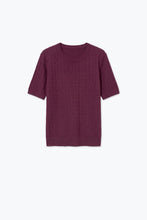 Load image into Gallery viewer, purple Cable Knit Ribbed Crew Neck Short Sleeve Sweater
