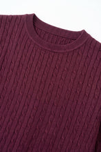 Load image into Gallery viewer, purple Cable Knit Ribbed Crew Neck Short Sleeve Sweater
