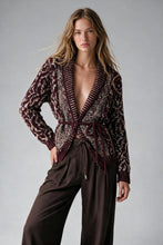 Load image into Gallery viewer, Burgundy Chunky Knit Jacquard Belted Shawl Cardigan
