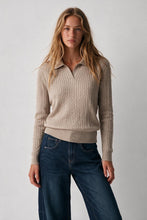 Load image into Gallery viewer, Fango Merino Wool Blend Cable Knit Open Polo Collar Ribbed Trim Sweater
