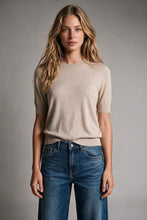 Load image into Gallery viewer, Fango Merino Wool Blend Fine Knit Ribbed Crew Neck Short Sleeve Sweater
