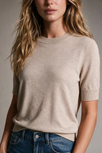 Load image into Gallery viewer, Fango Merino Wool Blend Fine Knit Ribbed Crew Neck Short Sleeve Sweater
