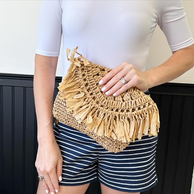 Woven Straw Crossbody Handbag