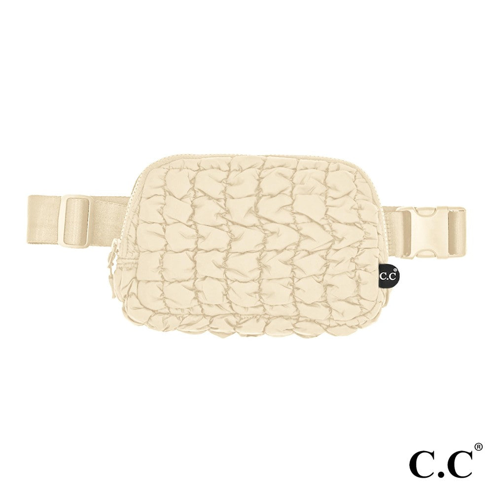 CC Quilted Puffer Belt Bag- Cream
