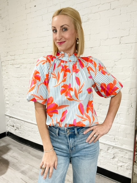Summer Floral Stripe Top