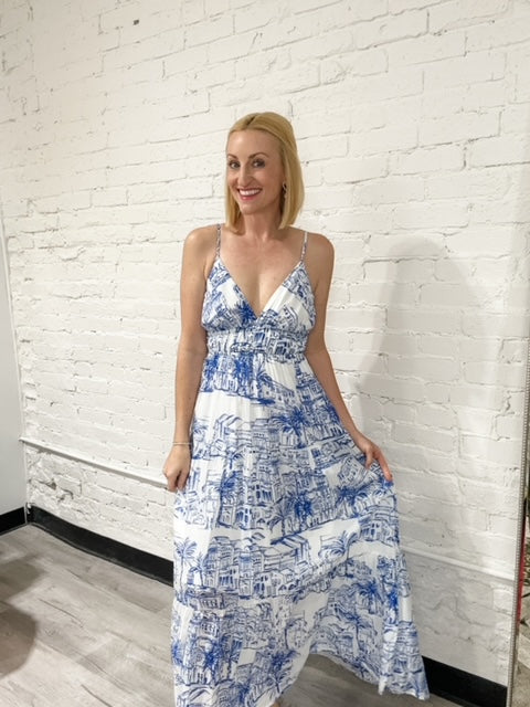 Santorini Coastal Maxi Dress