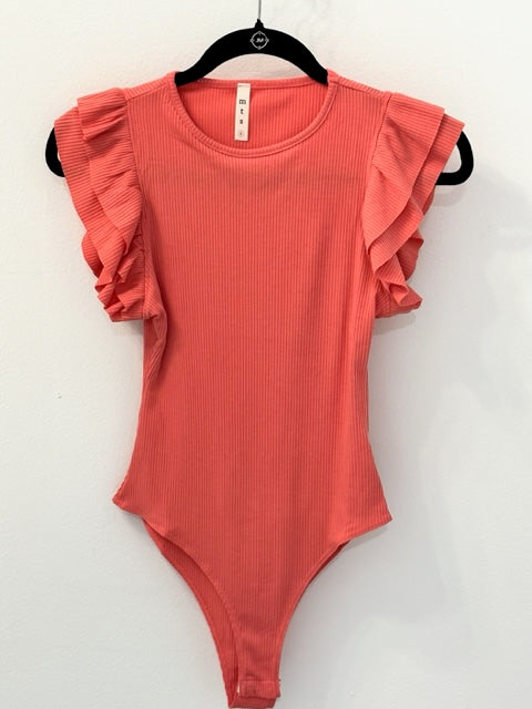 Coral Ribbed Bodysuit