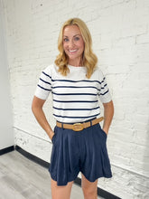 Load image into Gallery viewer, Navy Sailor Pleated Shorts
